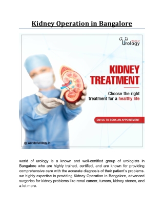 Kidney Operation in Bangalore