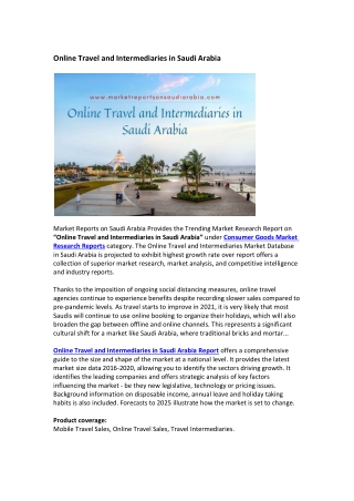 Saudi Arabia Online Travel and Intermediaries Market Research Report 2021-2025