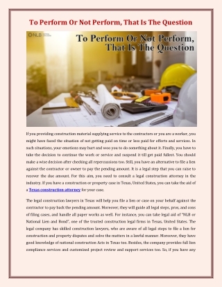 To Perform Or Not Perform, That Is The Question