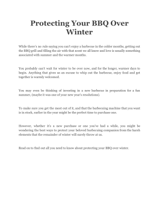 Protecting Your BBQ Over Winter