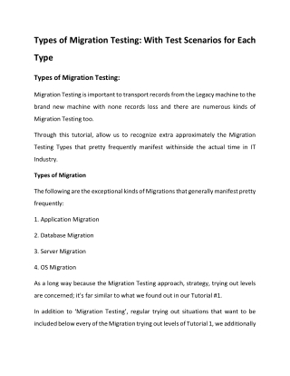 Types of Migration Testing