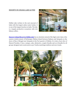 Resorts in Chilika Lake Puri, Odisha