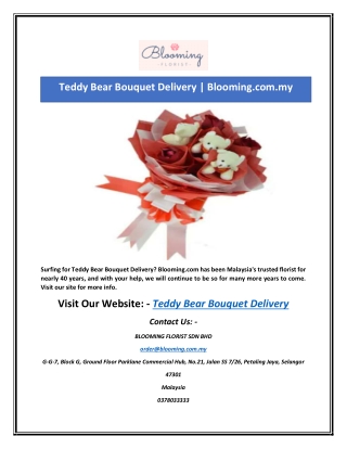 Teddy Bear Bouquet Delivery | Blooming.com.my