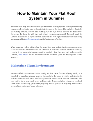 How to Maintain Your Flat Roof System in Summer