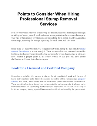 Points to Consider When Hiring Professional Stump Removal Services