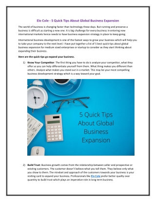 Elo Cole - 5 Quick Tips About Global Business Expansion