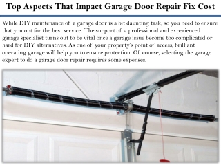 Top Aspects That Impact Garage Door Repair Fix Cost