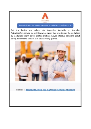 Health And Safety Site Inspection Adelaide Australia  Activatesafety.com.au
