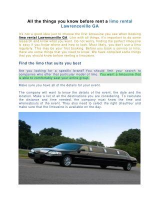 All the things you know before rent a limo rental Lawrenceville GA