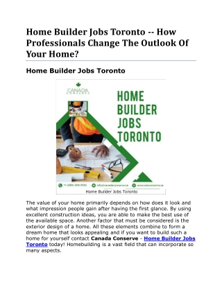 Home Builder Jobs Toronto -- Keep Your Loved One's Safe In A Secure Home