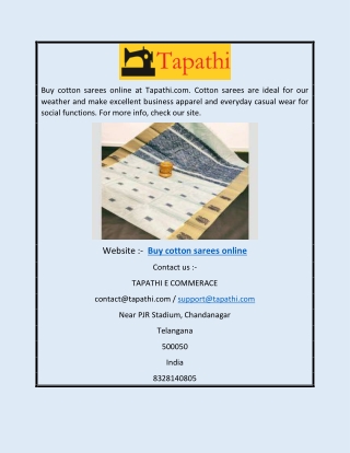 Buy Cotton Sarees Online | Tapathi.com