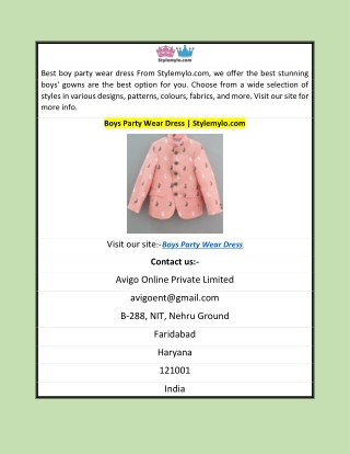Boys Party Wear Dress | Stylemylo.com