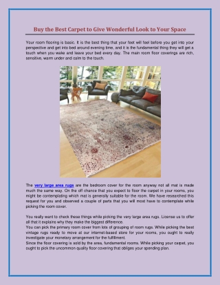 Buy the Best Carpet to Give Wonderful Look to Your Space