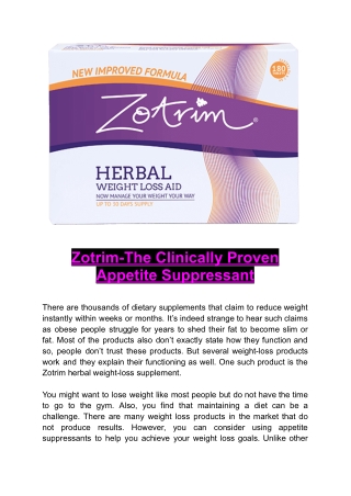 Zotrim-The Clinically Proven Appetite Suppressant