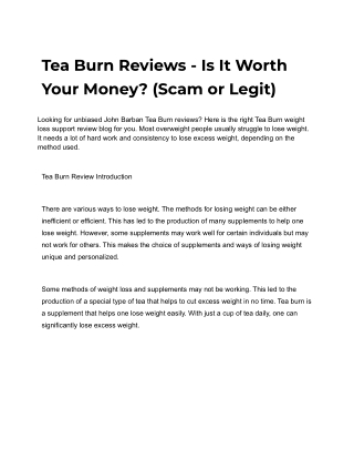 Tea Burn Reviews - Is It Worth Your Money (Scam or Legit)