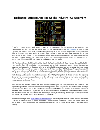 Dedicated, Efficient And Top Of The Industry PCB Assembly