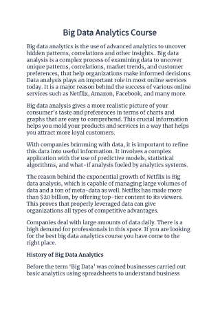 Big Data Analytics Course