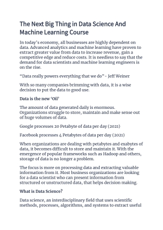 The Next Big Thing in Data Science And Machine Learning Course