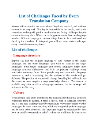 List of challenges faced by every translation company