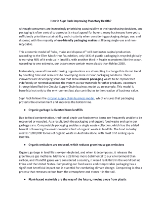 How is Supr Pack Improving Planetary Health.