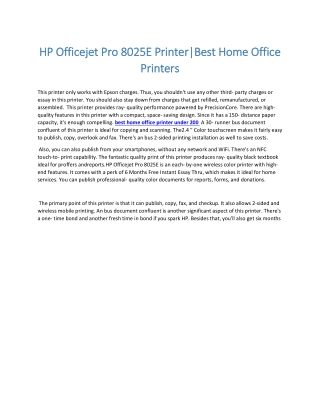 HP Officejet Pro 8025E PrinterBest Home Office Printers