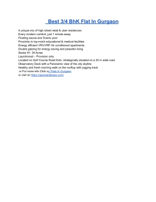 Best 3/4 BhK Flat In Gurgaon