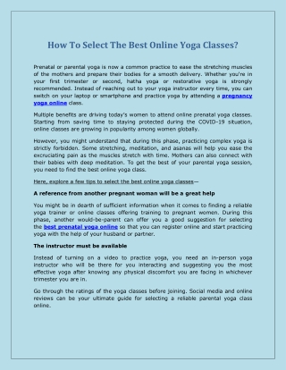 How To Select The Best Online Yoga Classes