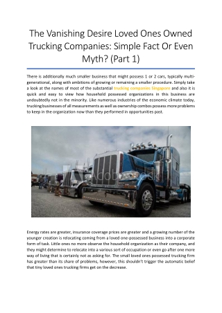 The Vanishing Desire Loved Ones Owned Trucking Companies (Part 1)