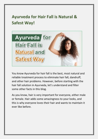 Ayurveda for Hair Fall is Natural & Safest Way!