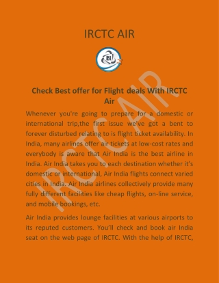 Know air India flight fare with IRCTC