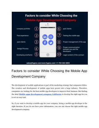 Factors to consider While Choosing the Mobile App Development Company