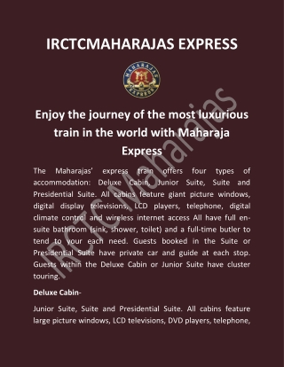 Enjoy the journey of the most luxurious train in the world with Maharaja Express