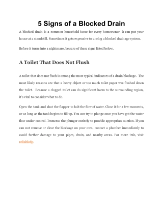 5 Signs of a Blocked Drain
