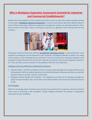 Why is Workplace Ergonomic Assessment Essential for Industries and Commercial Establishments