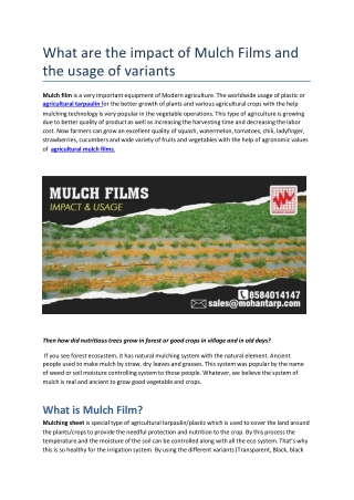 What are the impact of Mulch Films and the usage of variants