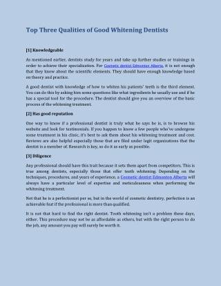 Top Three Qualities of Good Whitening Dentists