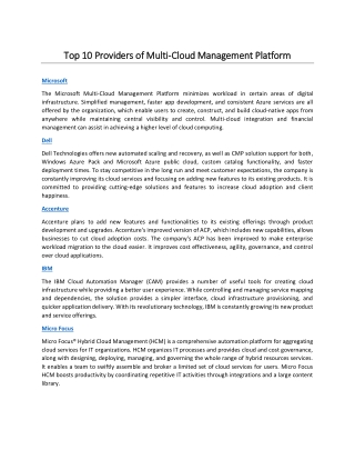 Top 10 Providers of Multi-Cloud Management Platform