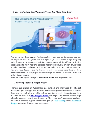Guide How to Keep Your WordPress Theme and Plugin Code Secure