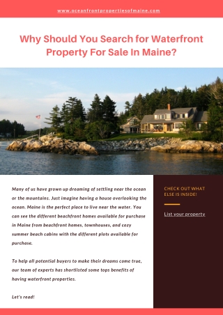 Why Should You Search for Waterfront Property For Sale In Maine?