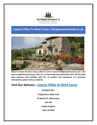 Luxury Villas To Rent Lucca | Bridgewatertravel.co.uk