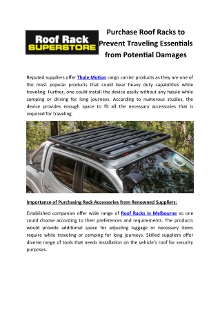 Purchase Roof Racks to Prevent Traveling Essentials from Potential Damages