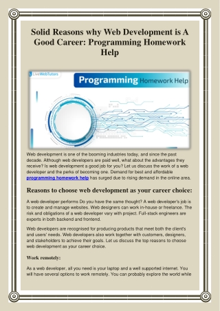 Solid Reasons why Web Development is A Good Career- Programming Homework Help