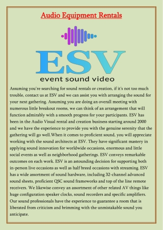 Audio Equipment Rentals in massachusetts |Event Sound and Video