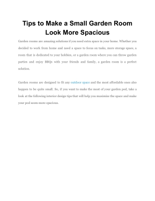 Tips to Make a Small Garden Room Look More Spacious