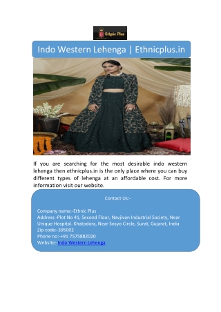 Indo Western Lehenga | Ethnicplus.in