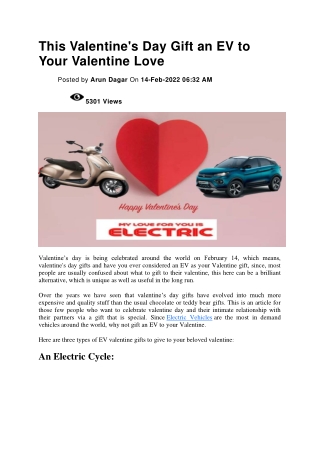 This Valentine's Day Gift an EV to Your Valentine Love