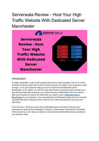 Serverwala Review - Host Your High Traffic Website With Dedicated Server Manchester