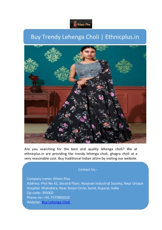 Buy Trendy Lehenga Choli | Ethnicplus.in