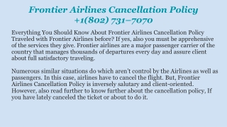 Frontier Airlines Cancellation Policy