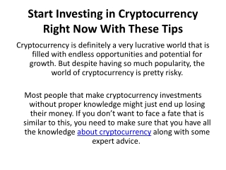 Start Investing in Cryptocurrency Right Now With These tips